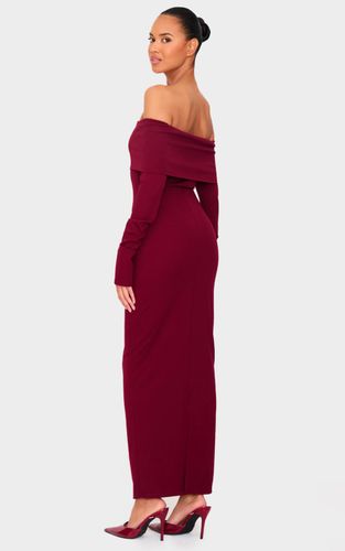 Burgundy Robe Longue Bardot À Manches Longues En Crêpe | Taille 42 - PrettyLittleThing - Modalova