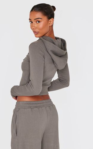 Charcoal Haut De Survêtement Côtelé Zippé | Taille 32 - PrettyLittleThing - Modalova