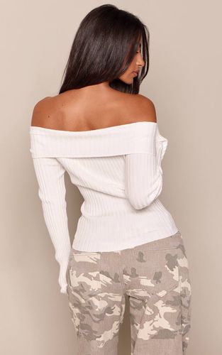 Cream Haut Côtelé À Col Bateau Avec Boutons | Taille XS - PrettyLittleThing - Modalova