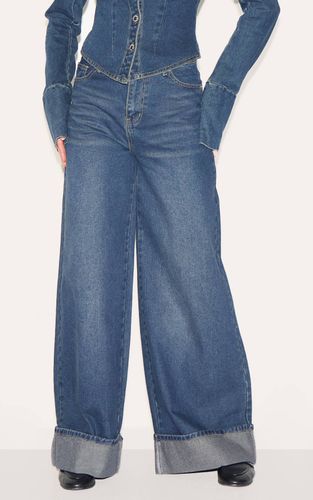 Dark Indigo Jean Large Taille Mi-haute À Revers Pour Grande Taille | Taille 42 - PrettyLittleThing - Modalova