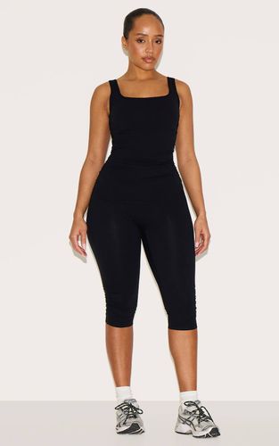 Black Pantalon Capri Taille Haute À Côtés Froncés Shape Active | Taille 42 - PrettyLittleThing - Modalova