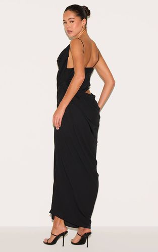 Black Robe Midaxi En Mousseline À Imprimé Abstrait Avec Drapé Et Découpes | Taille 32 - PrettyLittleThing - Modalova