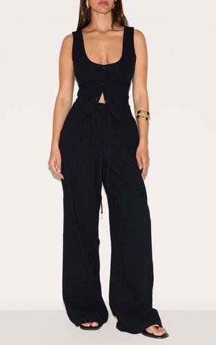 Black Pantalon Large À Cordon De Serrage Aspect Lin Taillé | Taille 32 - PrettyLittleThing - Modalova