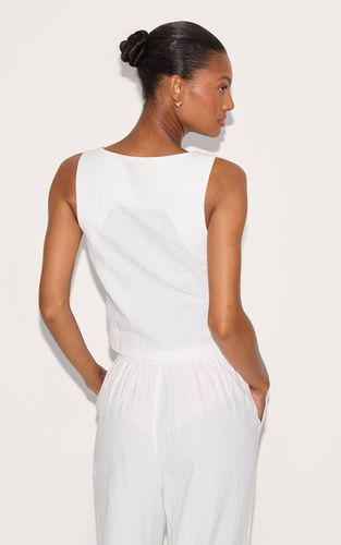 White Gilet Ajusté Tailleur Col Arrondi Aspect Lin | Taille 42 - PrettyLittleThing - Modalova