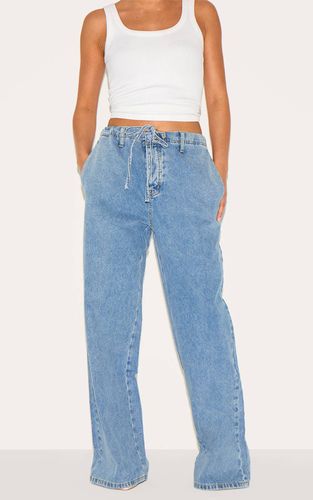 Light Blue Jean Petite Taille En Denim Coupe Large Décontractée Avec Cordon De Serrage | Taille 30 - PrettyLittleThing - Modalova