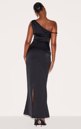 Black Robe Longue Asymétrique En Satin Avec Col Bardot Torsadé | Taille 42 - PrettyLittleThing - Modalova