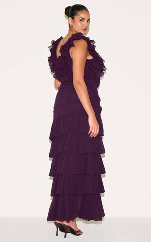 Wine Robe Maxi Grande Taille En Mousseline Froncée À Volants | Taille 46 - PrettyLittleThing - Modalova