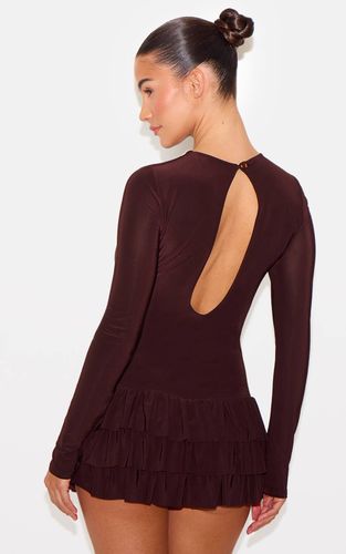 Combi-short Jupe Volantée À Manches Longues En Tissu Slinky Double Épaisseur | Taille 38 - PrettyLittleThing - Modalova