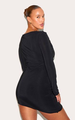 Black Robe Moulante Mini À Manches Longues Froncée En Jersey Double Épaisseur Grande Taille | Taille 54 - PrettyLittleThing - Modalova