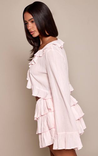Pink Haut À Manches Longues En Gaze De Coton Avec Volants Et Nœud Sur Le Devant Petite Taille | Taille 30 - PrettyLittleThing - Modalova