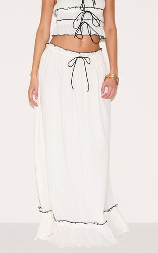 White Jupe Longue En Gaze De Coton À Empiècements Contrastés | Taille 42 - PrettyLittleThing - Modalova