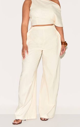 Cream Pantalon Large Plissé Taille Haute Aspect Lin Ensemble Coordonné Shape | Taille 34 - PrettyLittleThing - Modalova