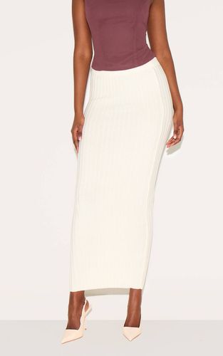 Cream Jupe Longue En Maille Côtelée | Taille Small - PrettyLittleThing - Modalova