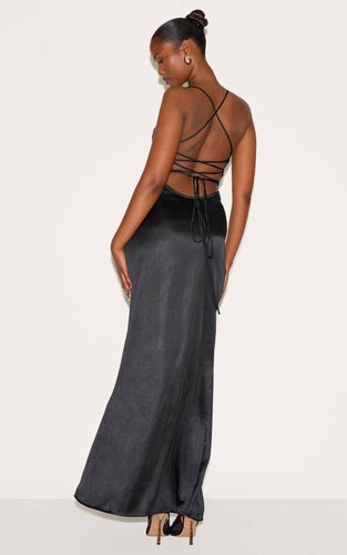 Black Robe Longue En Satin Avec Nœud Au Dos | Taille 42 - PrettyLittleThing - Modalova