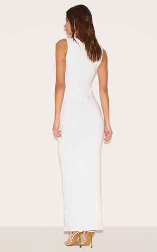 White Robe Maxi Asymétrique En Double Jersey Slinky Avec Détail De Finition | Taille 32 - PrettyLittleThing - Modalova