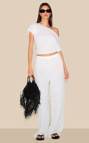 White Pantalon En Maille Texturée | Taille XS - PrettyLittleThing - Modalova