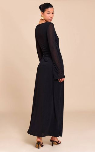 Black Robe Longue En Mousseline Col Bateau À Manches Longues | Taille 32 - PrettyLittleThing - Modalova