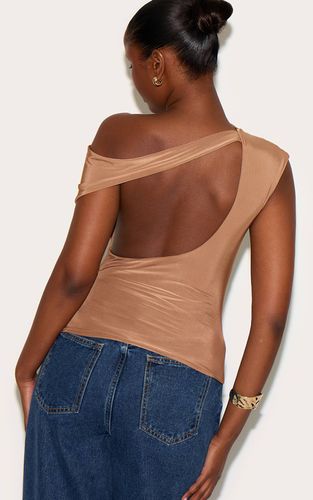 Tan Haut Long Asymétrique Dos Nu En Tissu Slinky Double Épaisseur | Taille 36 - PrettyLittleThing - Modalova