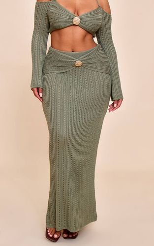 Khaki Jupe Longue Shape Au Crochet Avec Bordure Martelée Dorée | Taille XS - PrettyLittleThing - Modalova