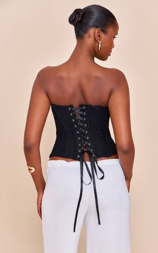 Black Top Corset Bandeau À Baleines En Dentelle | Taille 42 - PrettyLittleThing - Modalova