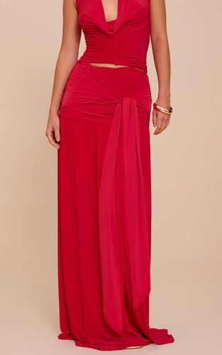 Tomato Red Jupe Longue Drapée À Nœud En Tissu Slinky Double Épaisseur | Taille 32 - PrettyLittleThing - Modalova