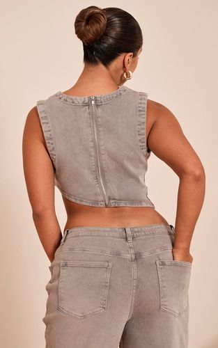 Mushroom Top Court Asymétrique En Denim Extensible Délavé Shape | Taille 42 - PrettyLittleThing - Modalova