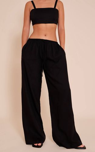 Black Pantalon Large Texturé À Cordon De Serrage | Taille 42 - PrettyLittleThing - Modalova