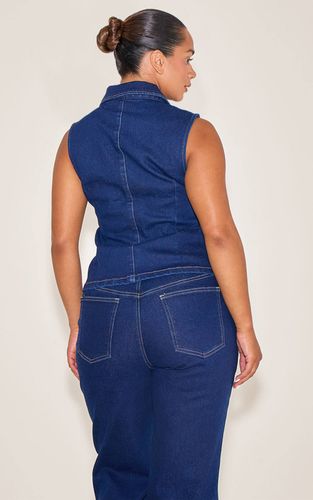 Indigo Top Long En Denim Stretch Shape Avec Boutonnière | Taille 36 - PrettyLittleThing - Modalova