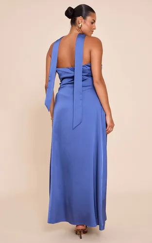 Navy Robe Maxi Grande Taille En Satin Bandeau Avec Détail Foulard | Taille 44 - PrettyLittleThing - Modalova