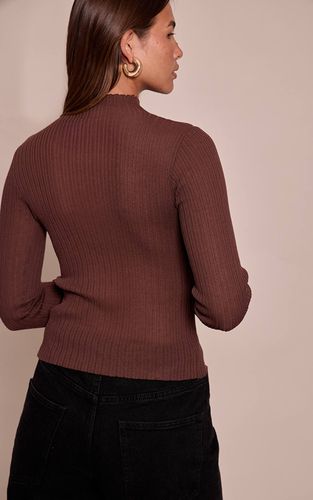 Brown Haut Col Montant En Maille Ajourée | Taille XS - PrettyLittleThing - Modalova
