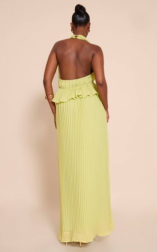 Lime Robe Longue Plissée À Col Licou Avec Détails De Volants | Taille 32 - PrettyLittleThing - Modalova