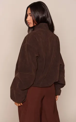 Dark Brown Veste Bomber En Daim | Taille Medium - PrettyLittleThing - Modalova