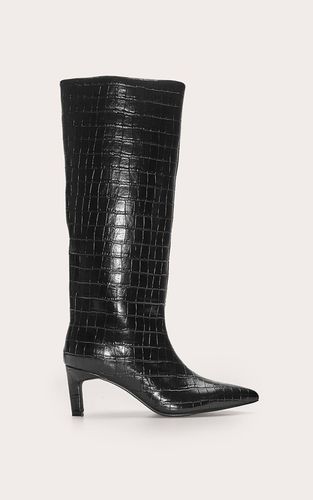 Black Botte Montante À Talon Bobine Effet Croco | Taille 31 - PrettyLittleThing - Modalova