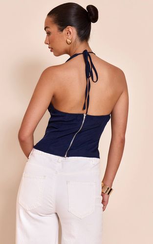 Navy Haut Caraco Col Licou | Taille 42 - PrettyLittleThing - Modalova
