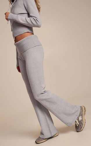 Light Grey Pantalon Évasé En Maille Avec Taille Repliable Douce | Taille Large - PrettyLittleThing - Modalova
