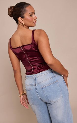 Burgundy Top Corset Long À Encolure Carrée En Satin Shape | Taille 42 - PrettyLittleThing - Modalova