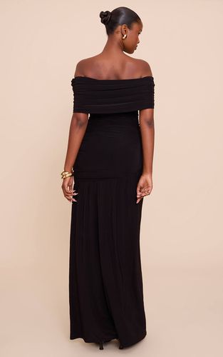 Black Robe Longue Moulante À Double Couche Bardot Asymétrique Avec Fronces | Taille 42 - PrettyLittleThing - Modalova