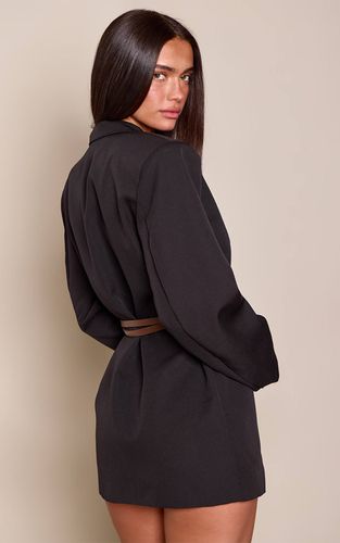 Black Robe Blazer Ceinturée En Tissu Tissé | Taille 42 - PrettyLittleThing - Modalova