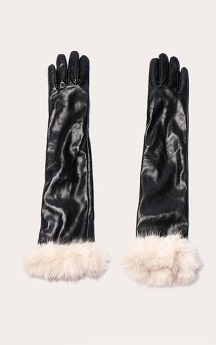 Black Gants Longs Contrastés Avec Bordure En Synthétique | Taille Small/Medium - PrettyLittleThing - Modalova