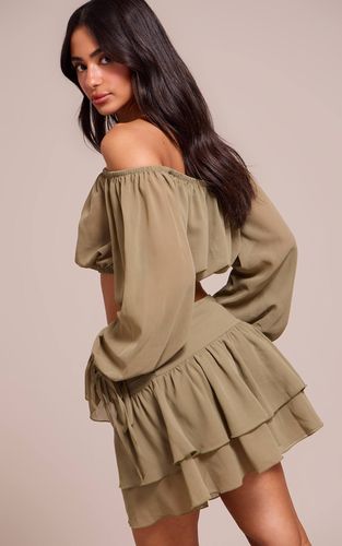 Khaki Top Bardot Élastiqué Froncé Petite | Taille 42 - PrettyLittleThing - Modalova