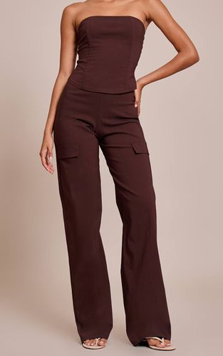 Dark Brown Pantalon Droit En Tissu Stretch Tissé | Taille 34 - PrettyLittleThing - Modalova