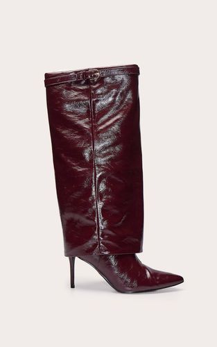 Burgundy Botte Haute À Talon Effet Synthétique Avec Revers | Taille 33 - PrettyLittleThing - Modalova