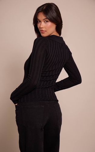 Black Haut Polo En Maille Côtelée Transparente | Taille XS - PrettyLittleThing - Modalova
