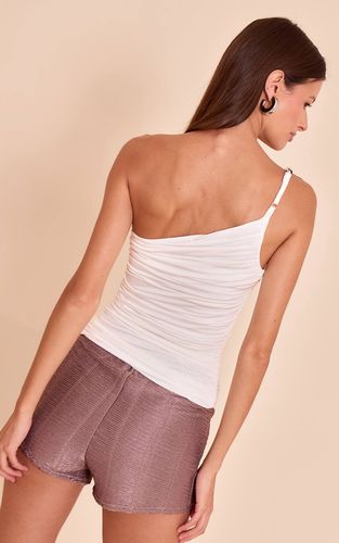 Cream Haut Long En Tissu Slinky Avec Détail D'épaules Contrastées | Taille 42 - PrettyLittleThing - Modalova