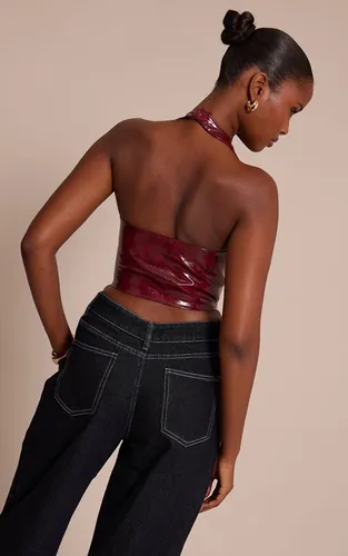 Wine Top Col Licou Plongeant À Laçage En Synthétiquecuir Effet Lavé | Taille 42 - PrettyLittleThing - Modalova