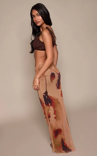 Jupe Longue En Mesh À Imprimé Abstrait | Taille 32 - PrettyLittleThing - Modalova