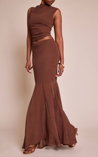Chocolate Brown Jupe Longue Évasée En Mousseline Imprimé Abstrait | Taille 32 - PrettyLittleThing - Modalova