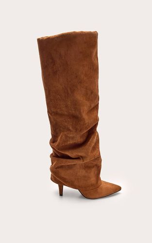 Tan Bottes Hautes À Revers Plissées En Synthétique | Taille 33 - PrettyLittleThing - Modalova