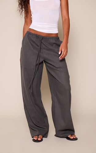 Charcoal Pantalon Taille Basse Ajusté Avec Cordon De Serrage En Tissu Brossé | Taille 42 - PrettyLittleThing - Modalova