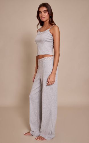 Grey Pantalon Large À Bordure En Dentelle | Taille XS - PrettyLittleThing - Modalova